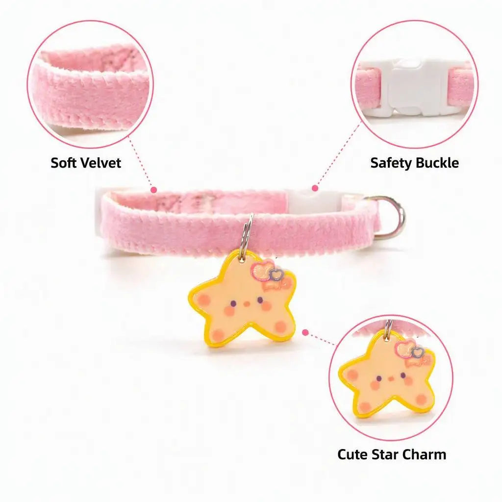 Dog Necklaces and Cat Collars - Cute Cartoon Star Style Adjustable Pet Accessories Suitable for Small Dogs, Polyester Material