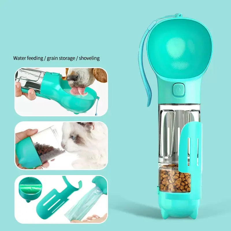 4-in-1 Dog Water Bottle Cat Supplies Pet Supplies with Poop Scoop and Poop Bags Dog Pet Portable Water Dispenser Bowl