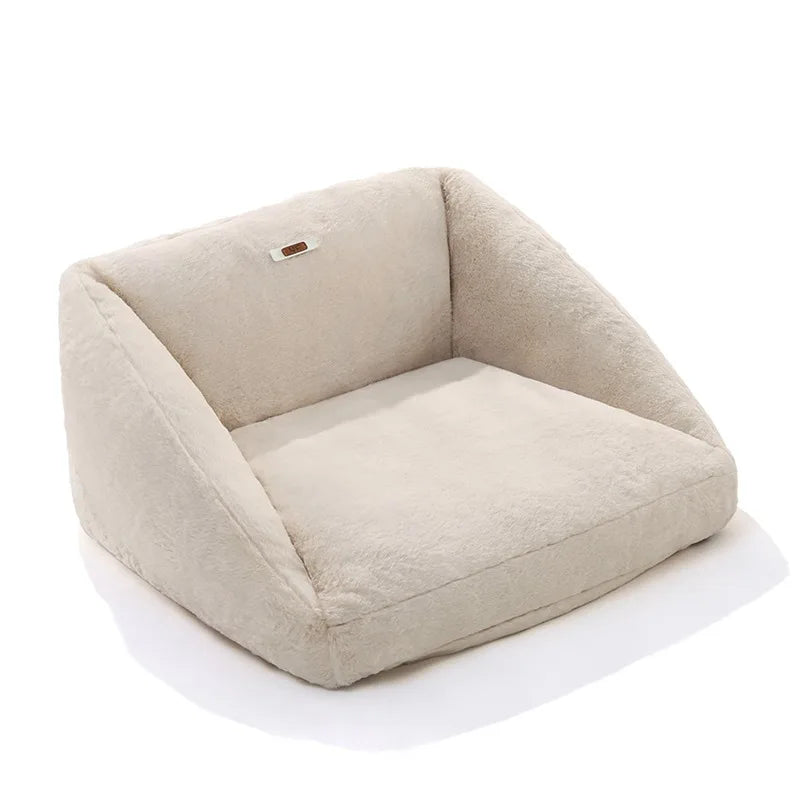 Pink plush pet sofa dog bed rectangular soft artificial fur removable washable cover comfortable dog lying area