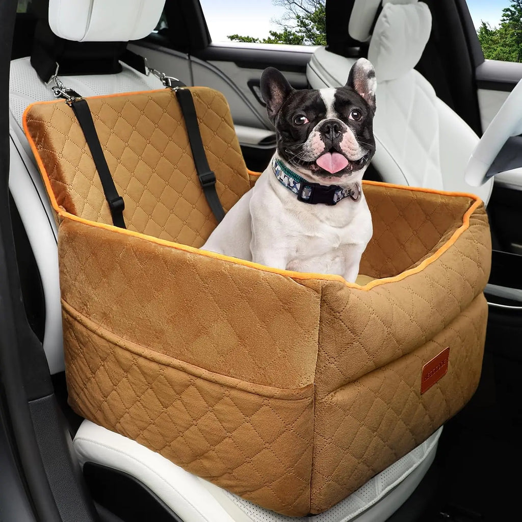 Dog Car Booster Seat, Quilted Pet Booster Seat for Small Dogs and Cats Under 30 lbs, Washable Cover, Safety Belt, Fits SUVs and Vans