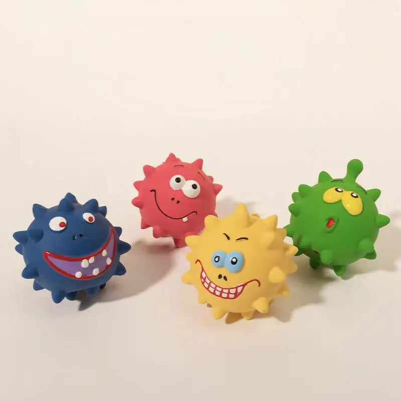 Cute and interesting latex small dog ball chew toy with colorful spikes that squeak