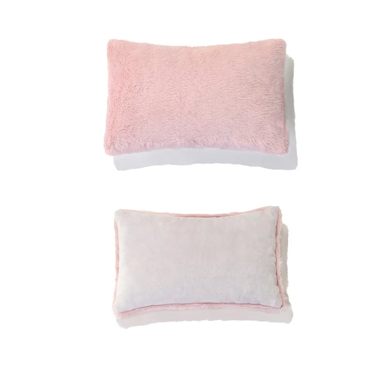 Pink plush pet sofa dog bed rectangular soft artificial fur removable washable cover comfortable dog lying area