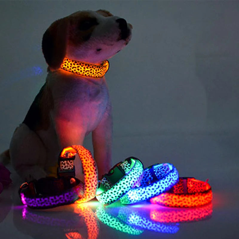 Custom Logo Leopard Print Waterproof Adjustable LED Dog Collar