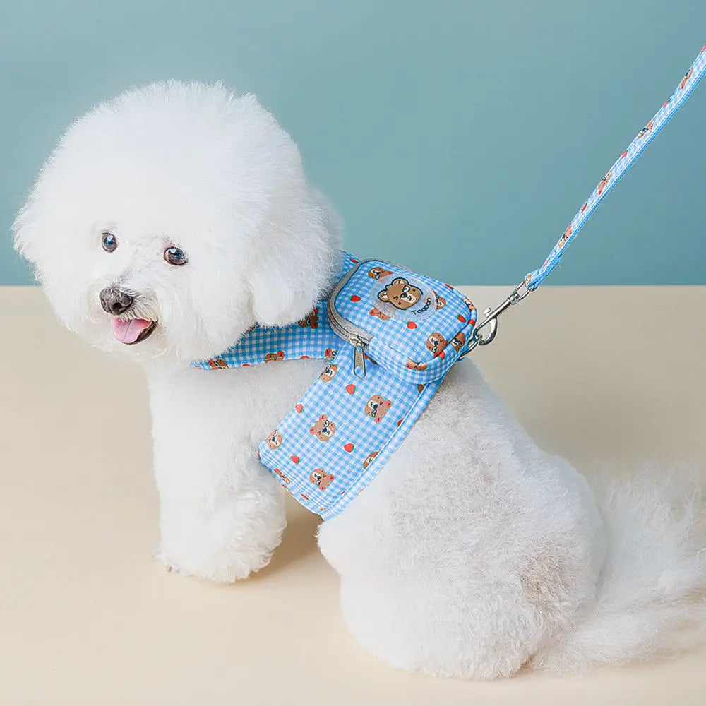 Logo breathable mesh padded vest floral print personalized no-tension luxury adjustable collar belt pet harness