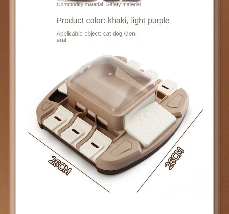 Plastic pet intelligent toy dog food slow feeding bowl, press-type sliding lid, can relieve the boredom of cats and dogs