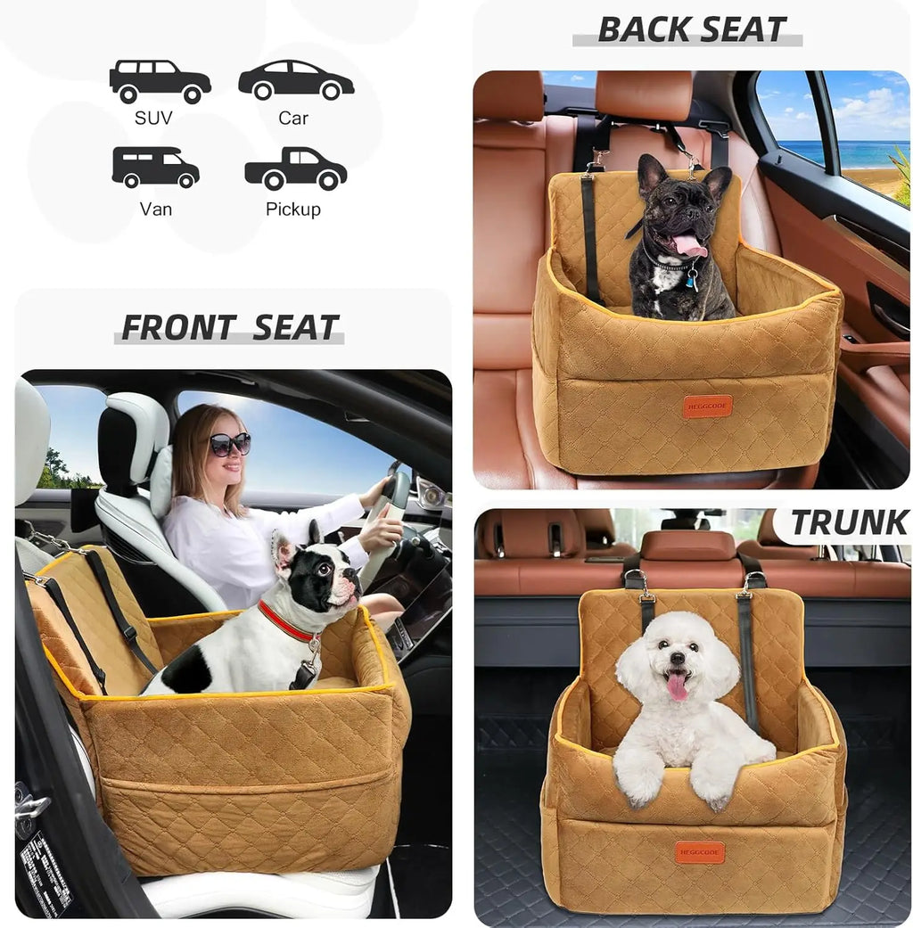 Dog Car Booster Seat, Quilted Pet Booster Seat for Small Dogs and Cats Under 30 lbs, Washable Cover, Safety Belt, Fits SUVs and Vans