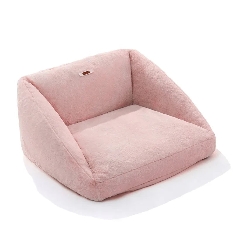Pink plush pet sofa dog bed rectangular soft artificial fur removable washable cover comfortable dog lying area