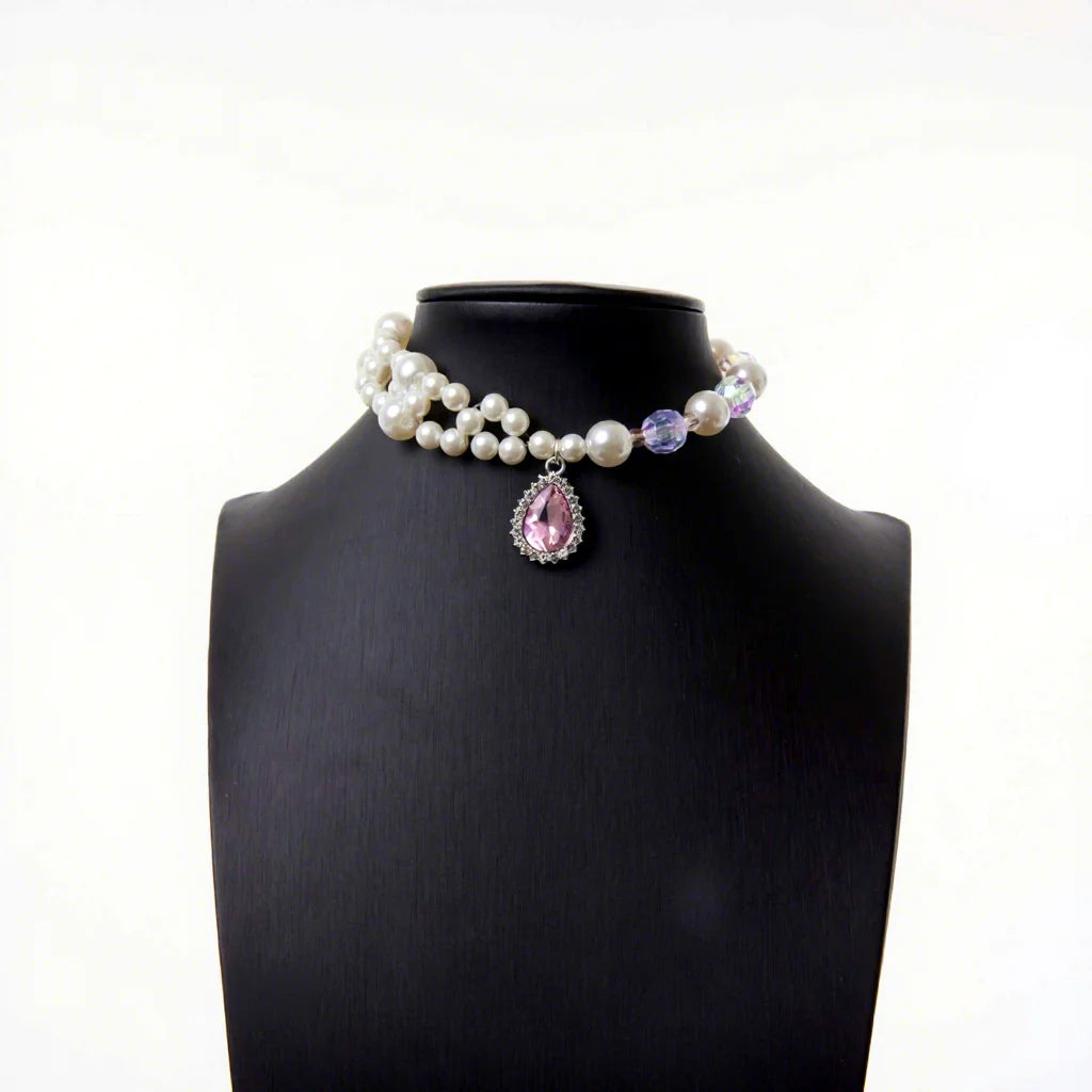 Pearl Crystal Pendant Princess Style Pet Collar Necklace Stretchable Design Suitable for Cats and Dogs - Suitable for All Seasons