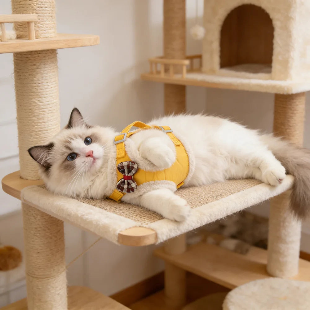 Cat Harness Vest with Wool Lining, Warm Chest Harness, Suitable for Small Puppies and Bichon Frises, Winter Polyester Pet Supplies