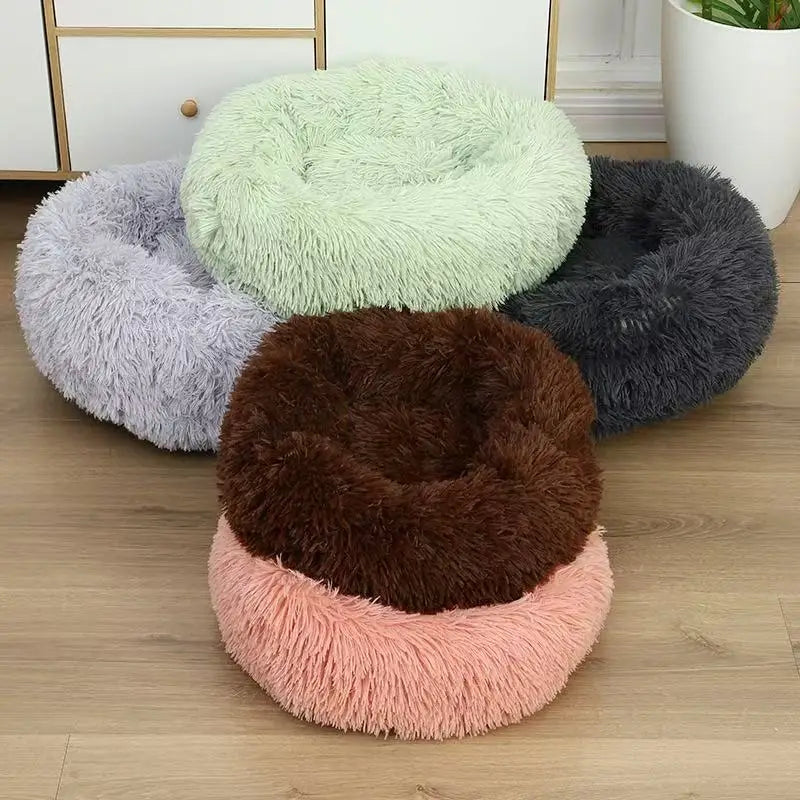 Plush dog bed, soft, environmental-friendly, comfortable, donut-shaped cat bed, washable, fashionable bed suitable for summer and winter pet dog bed