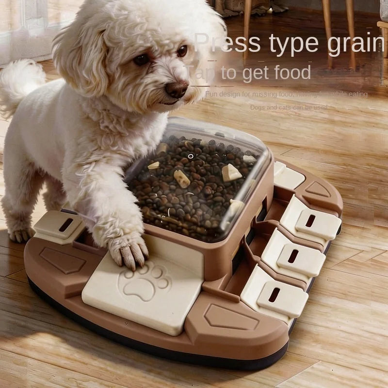 Plastic pet intelligent toy dog food slow feeding bowl, press-type sliding lid, can relieve the boredom of cats and dogs