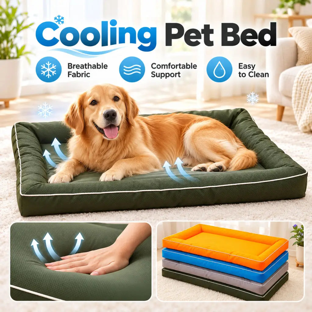 Waterproof and durable Oxford cloth dog bed, non-slip surface, sturdy rectangular design, suitable for cats and dogs