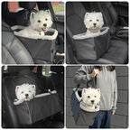 Breathable Adjustable Portable Zip-Up Elevated Seat with Removable Car Center Console Armrest Pet Harness for Small Dogs and Cats
