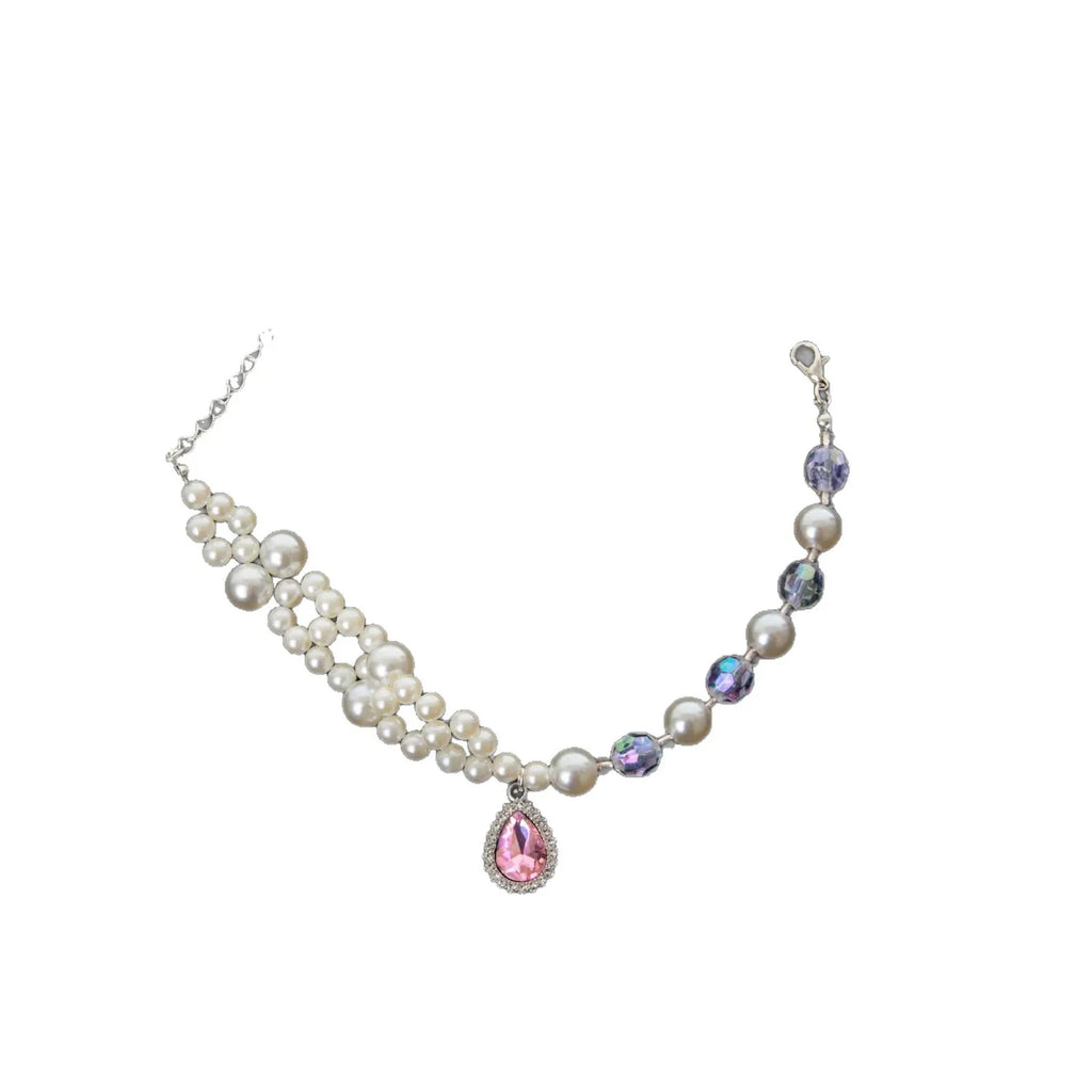 Pearl Crystal Pendant Princess Style Pet Collar Necklace Stretchable Design Suitable for Cats and Dogs - Suitable for All Seasons