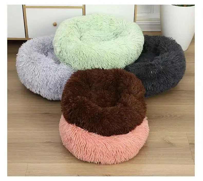 Plush dog bed, soft, environmental-friendly, comfortable, donut-shaped cat bed, washable, fashionable bed suitable for summer and winter pet dog bed