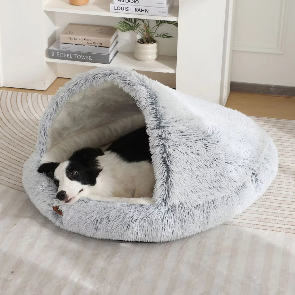 Winter Warmth-Insulating Eco-Friendly Square Fiber Animal Pattern Enclosed Dog Bed with Memory Foam Filling, Hand Washable