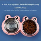 Pet Dog Cat Bowl Frog-shaped Double Bowl Durable Plastic Feeder Anti-slip