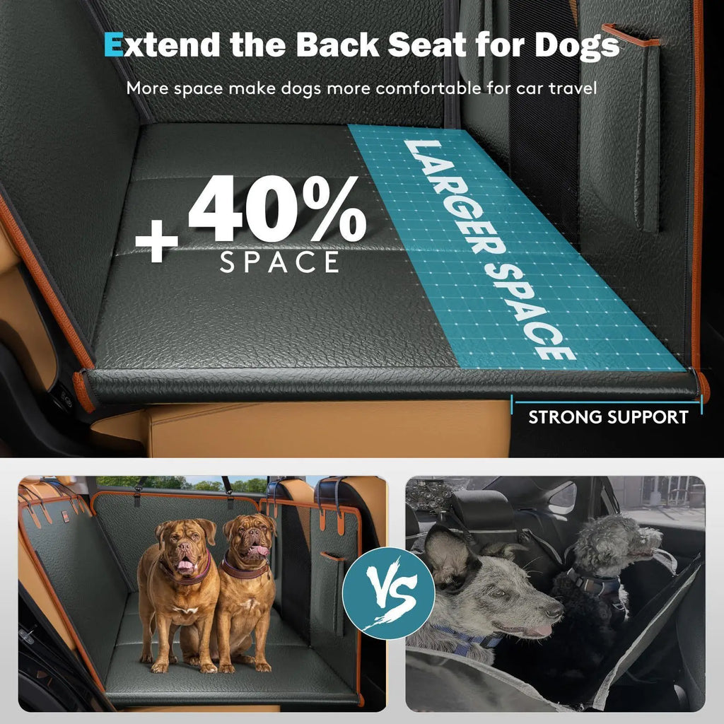 Upgraded Material Leather Pet Dog Rear Car Seat Extender - Waterproof Pet Rear Seat Cover with Mesh Windows