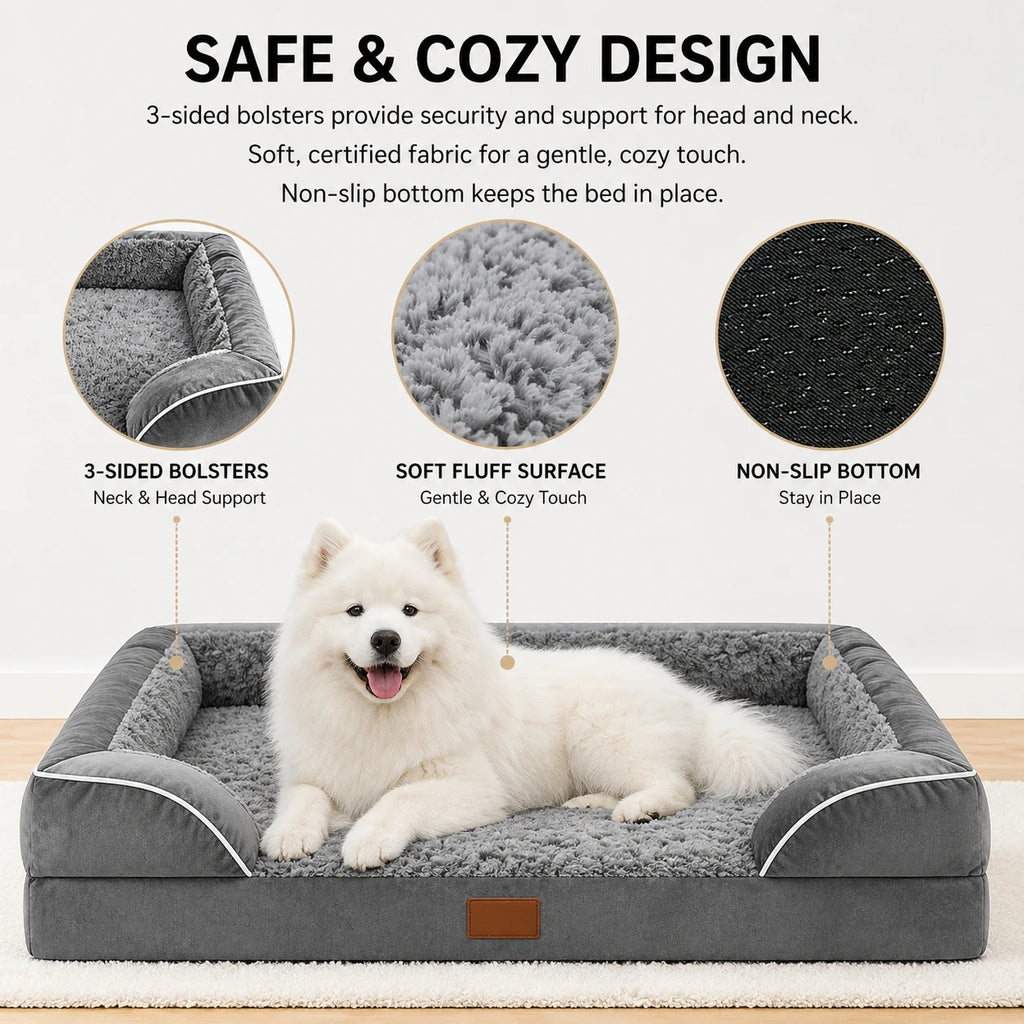 Premium pet bed dog sofa with luxury non-slip base, removable orthopedic large dog bed, washable