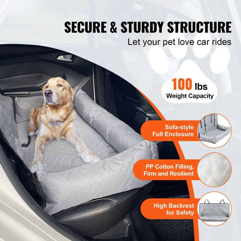 Dog Car Booster Seat Waterproof Oxford Cloth Pet Car Seat with Seat Belt Clip PP Cotton Filled Suitable for Cats