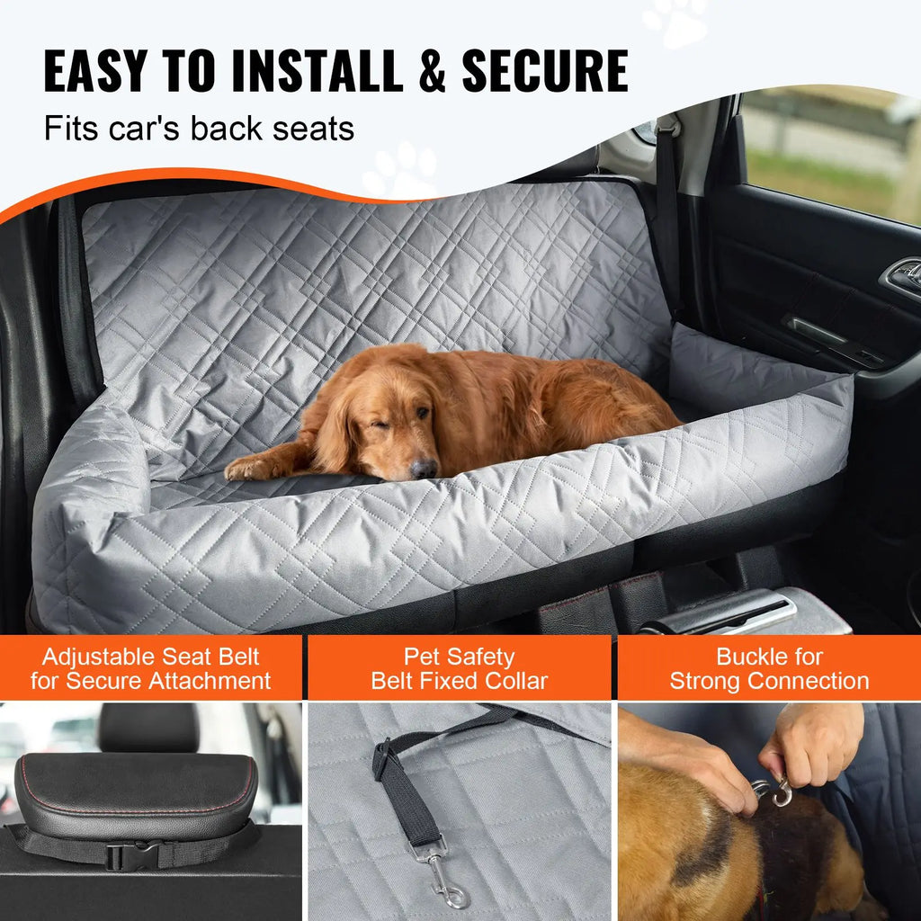 Dog Car Booster Seat Waterproof Oxford Cloth Pet Car Seat with Seat Belt Clip PP Cotton Filled Suitable for Cats